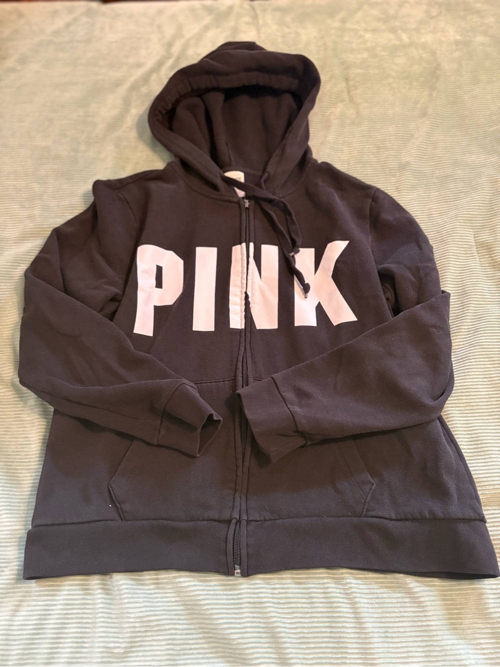 PINK Victoria's Secret Black Zip Hoodie with White Label